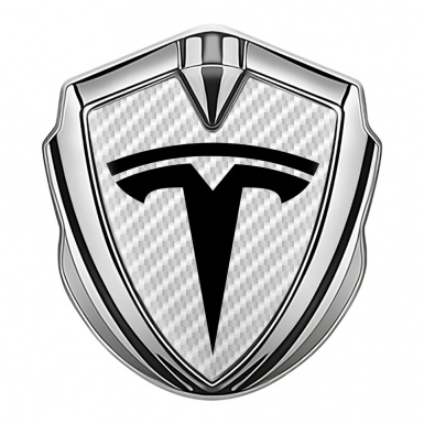 Tesla Bodyside Badge Self Adhesive Silver White Carbon Base Black Motif