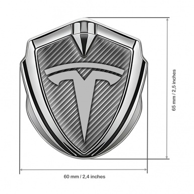 Tesla Fender Metal Domed Emblem Silver Light Carbon Base Grey Logo
