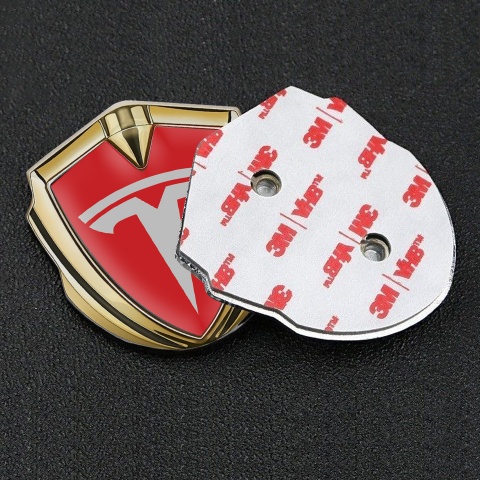 Tesla Trunk Metal Emblem Badge Gold Crimson Base Grey Logo