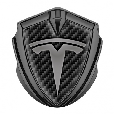 Tesla 3D Car Metal Domed Emblem Graphite Dark Carbon Grey Logo Edition