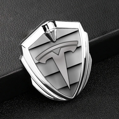 Tesla Bodyside Badge Self Adhesive Silver Shutter Plates Grey Logo