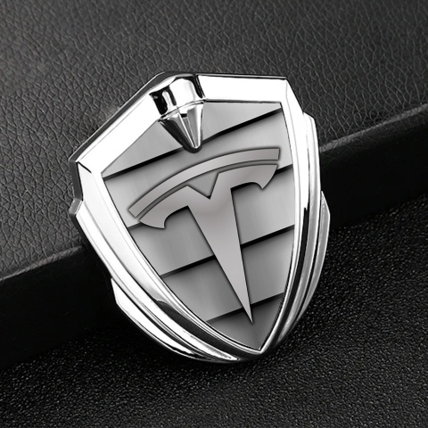 Tesla Bodyside Badge Self Adhesive Silver Shutter Plates Grey Logo