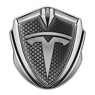 Tesla Fender Metal Domed Emblem Silver Industrial Grate Grey Gradient