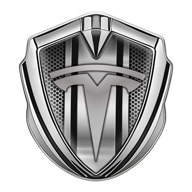 Tesla Trunk Metal Emblem Badge Silver Grey Mesh Center Steel Pilon
