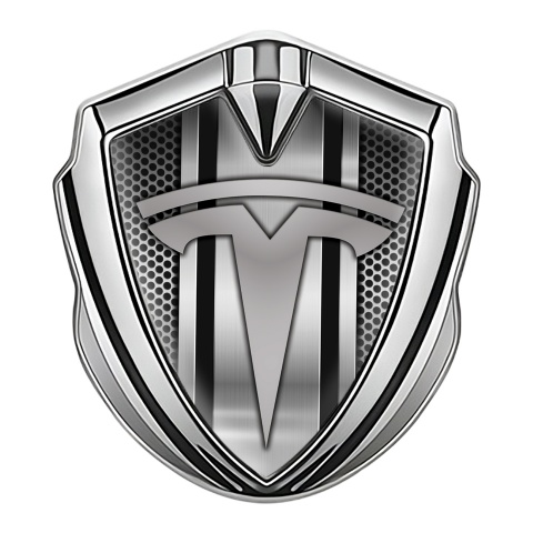 Tesla Trunk Metal Emblem Badge Silver Grey Mesh Center Steel Pilon