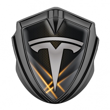 Tesla Bodyside Domed Emblem Graphite Orange Hex Glowing Beams Effect