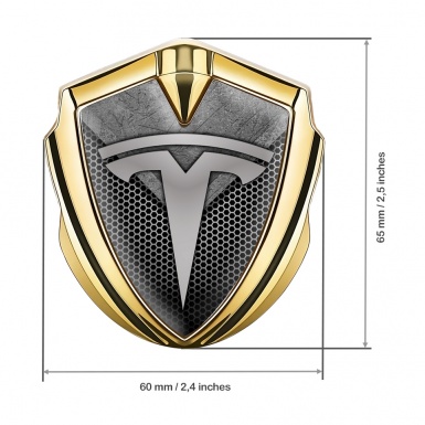 Tesla Tuning Emblem Self Adhesive Gold Honeycomb Metal Slab Motif