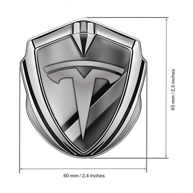 Tesla Fender Emblem Badge Gold Grey Striped Base Grey Logo Motif