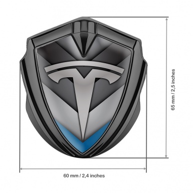 Tesla Bodyside Domed Emblem Graphite Blue V Shape Effect Grey Logo