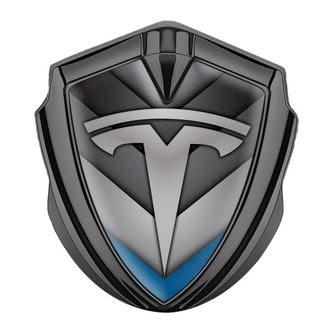 Tesla Bodyside Domed Emblem Graphite Blue V Shape Effect Grey Logo