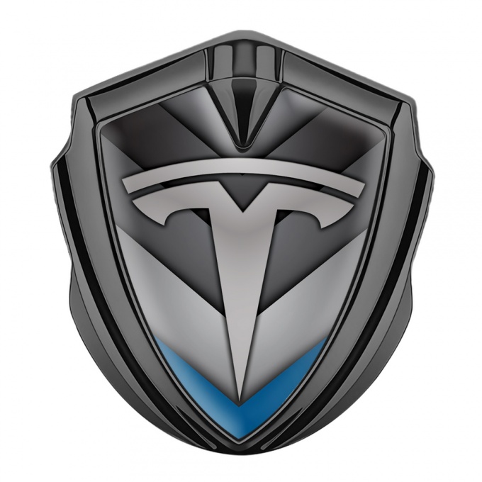 Tesla Bodyside Domed Emblem Graphite Blue V Shape Effect Grey Logo