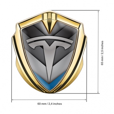 Tesla Bodyside Domed Emblem Gold Blue V Shape Effect Grey Logo