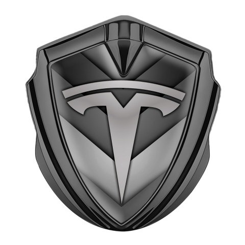 Tesla Tuning Emblem Self Adhesive Graphite Grey Shape Design Classic Logo