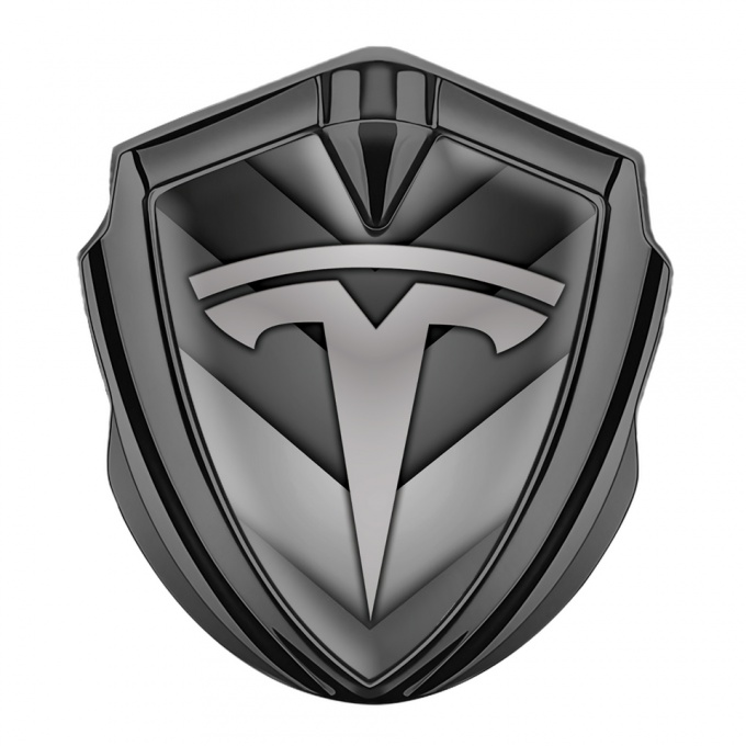 Tesla Tuning Emblem Self Adhesive Graphite Grey Shape Design Classic Logo