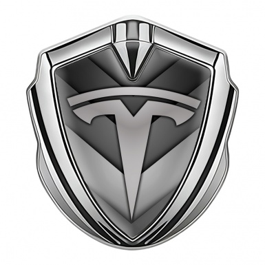 Tesla Tuning Emblem Self Adhesive Silver Grey Shape Design Classic Logo