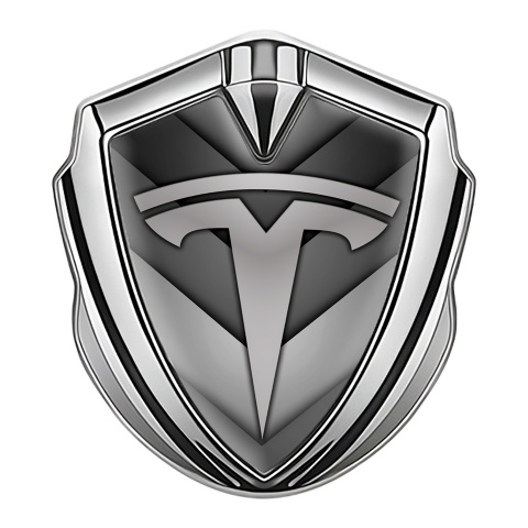 Tesla Tuning Emblem Self Adhesive Silver Grey Shape Design Classic Logo