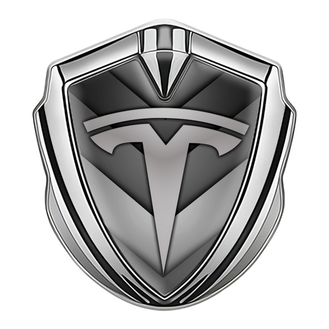 Tesla Tuning Emblem Self Adhesive Silver Grey Shape Design Classic Logo