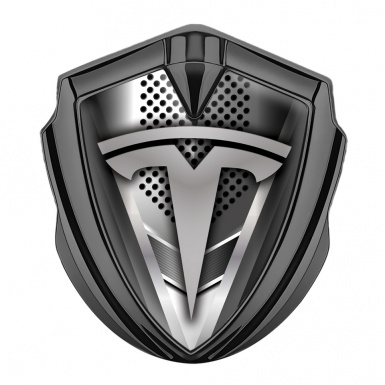 Tesla Fender Emblem Badge Graphite Front Metal Grille Effect Grey Logo