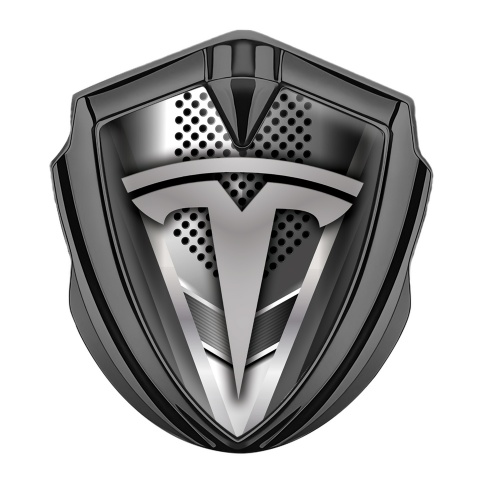 Tesla Fender Emblem Badge Graphite Front Metal Grille Effect Grey Logo