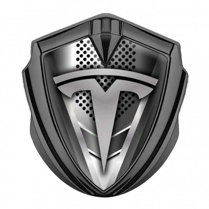 Tesla Fender Emblem Badge Graphite Front Metal Grille Effect Grey Logo