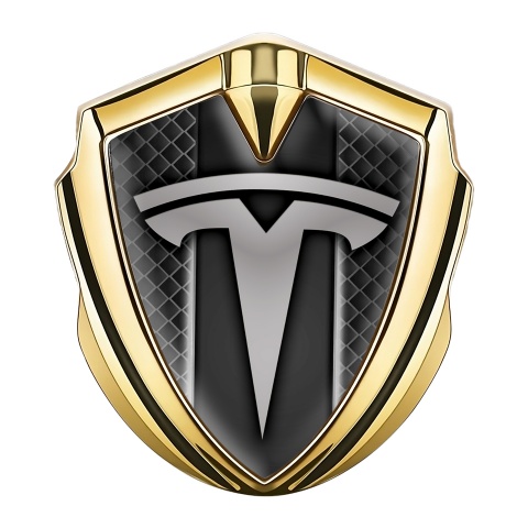 Tesla Bodyside Badge Self Adhesive Gold Black Squares Base Edition