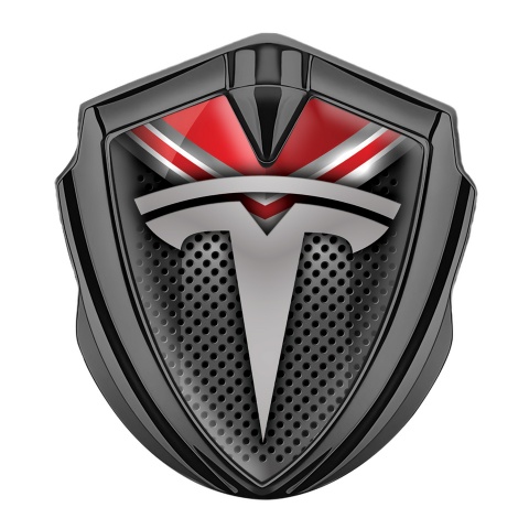 Tesla Tuning Emblem Self Adhesive Graphite Dark Mesh Red Crest Design