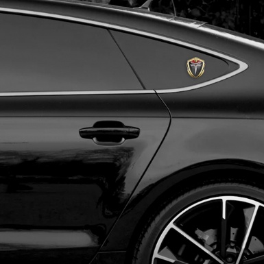 Tesla Tuning Emblem Self Adhesive Gold Dark Mesh Red Crest Design