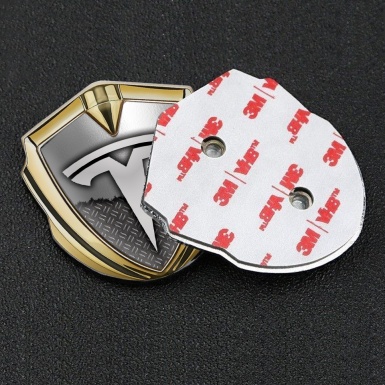 Tesla Fender Metal Domed Emblem Gold Industrial Half Torn Design