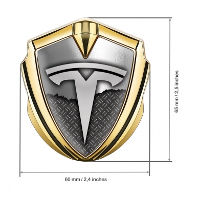 Tesla Fender Metal Domed Emblem Gold Industrial Half Torn Design