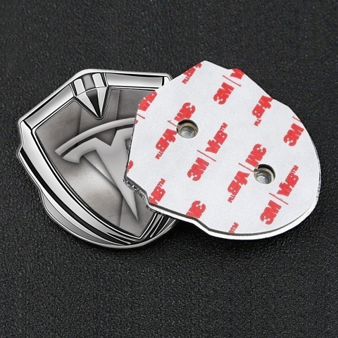 Tesla 3D Car Metal Domed Emblem Silver Curved Plate Grey Logo