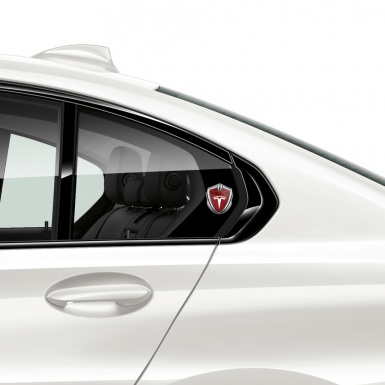 Tesla Fender Metal Domed Emblem Silver Crimson Carbon White Logo