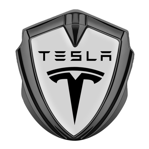 Tesla Trunk Metal Emblem Badge Graphite Grey Base Black Classic Logo
