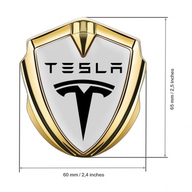 Tesla Trunk Metal Emblem Badge Gold Grey Base Black Classic Logo