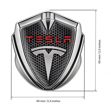 Tesla Self Adhesive Bodyside Emblem Silver Dark Grate Red Logo Variant