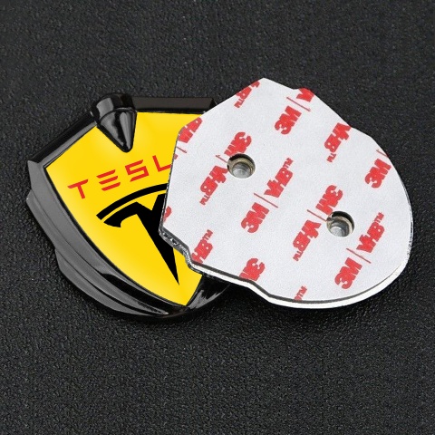 Tesla Bodyside Badge Self Adhesive Graphite Yellow Base Clean Black Logo