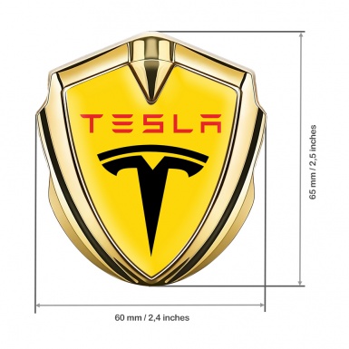 Tesla Bodyside Badge Self Adhesive Gold Yellow Base Clean Black Logo
