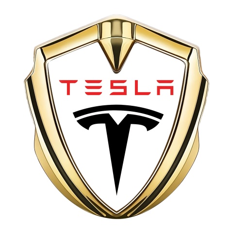 Tesla Tuning Emblem Self Adhesive Gold White Base Classic Black Logo