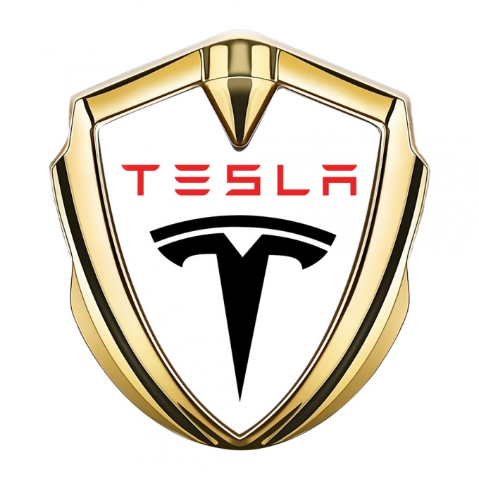 Tesla Tuning Emblem Self Adhesive Gold White Base Classic Black Logo