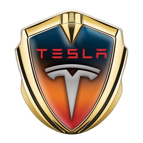 Tesla Bodyside Domed Emblem Gold Colorful Template Grey Classic Logo