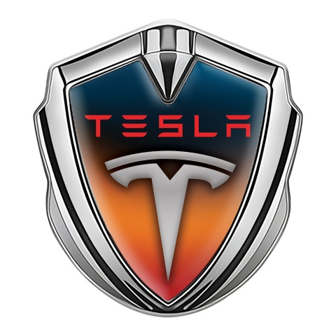 Tesla Bodyside Domed Emblem Silver Colorful Template Grey Classic Logo