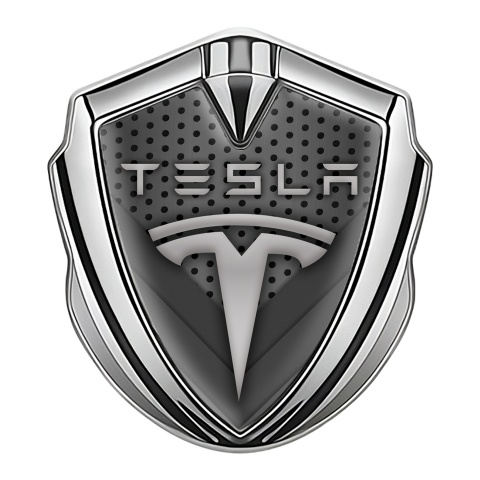 Tesla Tuning Emblem Self Adhesive Silver Grey Grate Theme Classic Logo