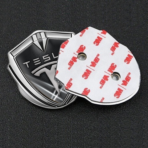 Tesla Bodyside Badge Self Adhesive Silver Grey Hex Outer Glow Effect