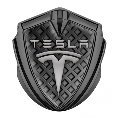Tesla Tuning Emblem Self Adhesive Graphite Grey Mesh Theme Classic Logo