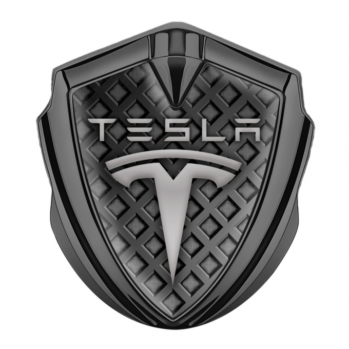 Tesla Tuning Emblem Self Adhesive Graphite Grey Mesh Theme Classic Logo