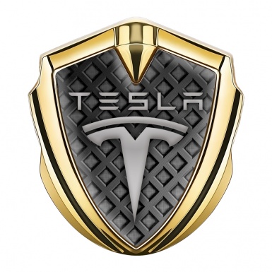 Tesla Tuning Emblem Self Adhesive Gold Grey Mesh Theme Classic Logo