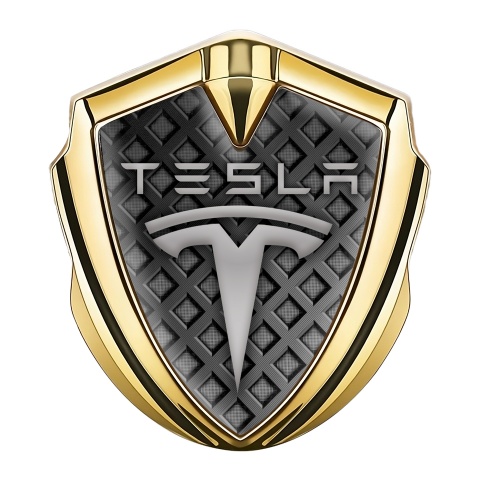 Tesla Tuning Emblem Self Adhesive Gold Grey Mesh Theme Classic Logo