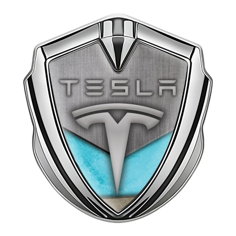Tesla Tuning Emblem Self Adhesive Silver Grey Persian Blue Theme Variant