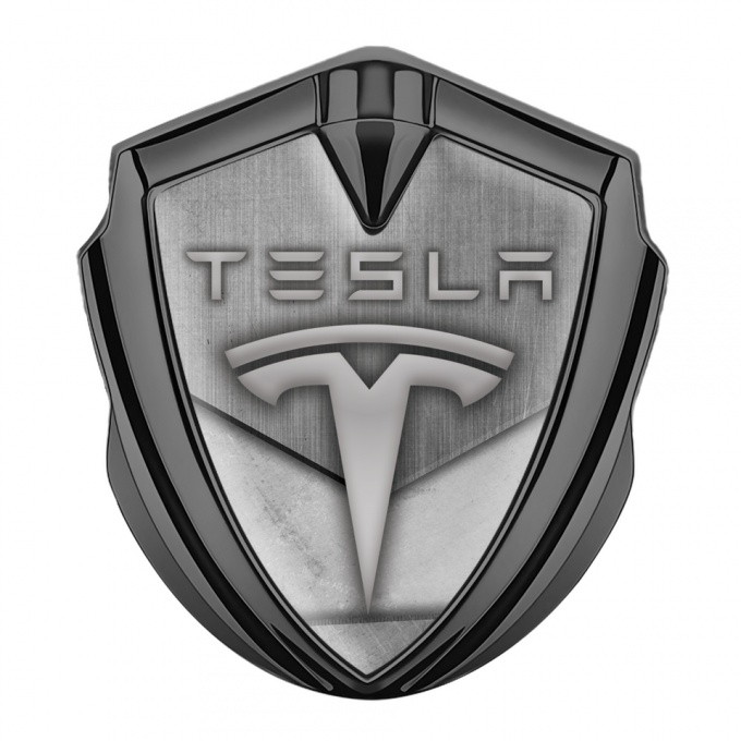Tesla Trunk Emblem Badge Graphite Grey Themed Gradient Logo Variant