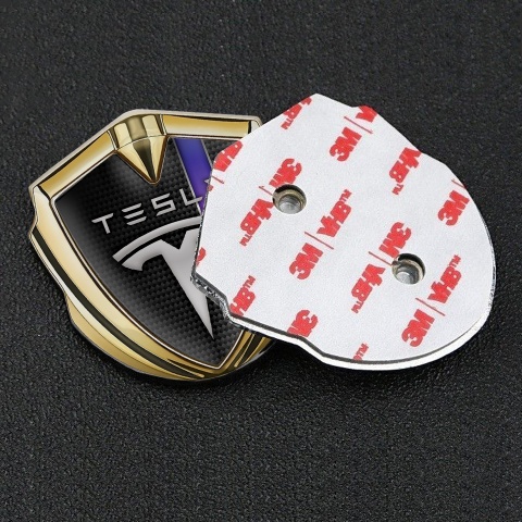Tesla Bodyside Domed Emblem Gold Black Carbon Dark Lavender Stripe