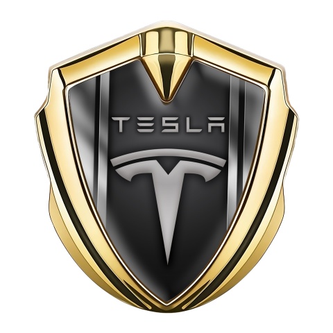 Tesla Trunk Emblem Badge Gold Steel Frame Effect Gradient Logo Design